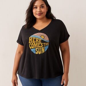 Lane Bryant “Here Comes The Sun” Graphic Burnout Tee Black Semi Sheer Size 18/20